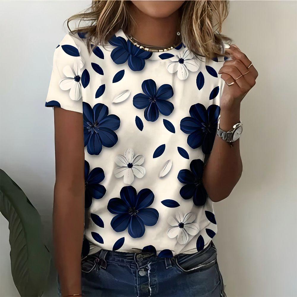 Maple Leaf T-shirt Flower 3D Printing Women's Round Neck Short Sleeve