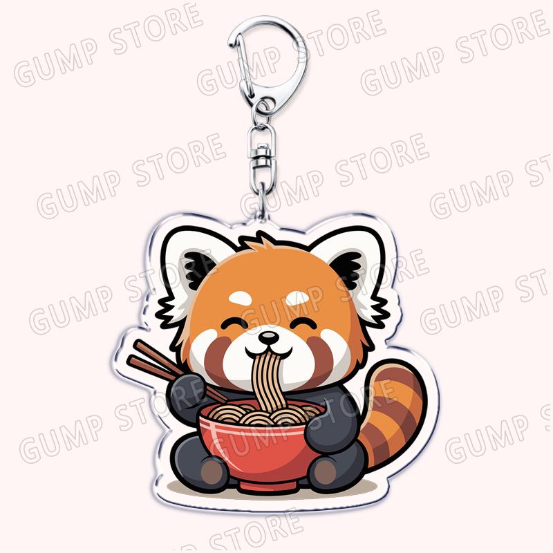 Hot Red Panda Eating Ramen Keychains for Accessories Cant Hear You Im Gaming Keyrings Jewelry Fans Friends Gifts