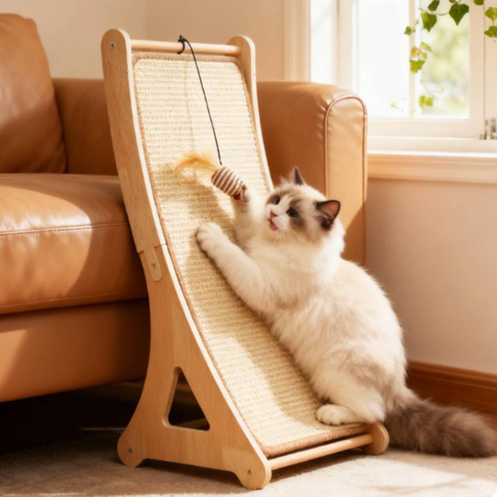 Leaning Cat Scratcher with Wooden Frame Vertical Pet Supply Durable for Cats