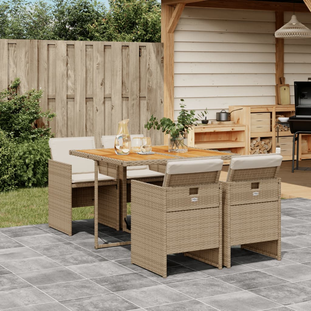 Vidaxl 5-Cz. Garden Furniture Set With Cushions, Beige, Poly Rattan