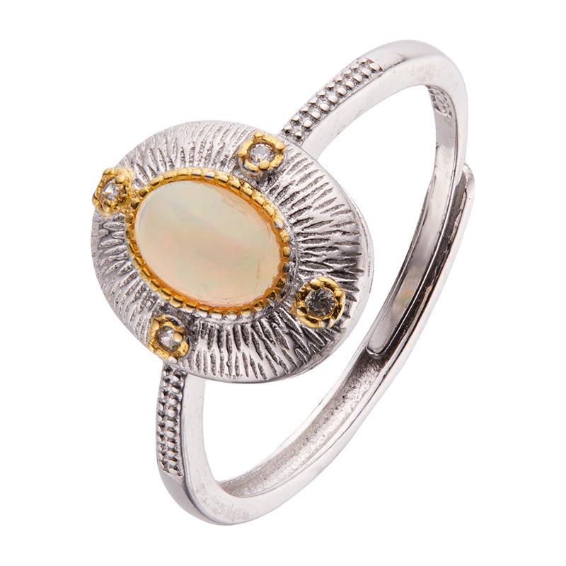 Xiaohongshu Earrings Color Treasure Ring Jewelry S925 Silver Inlaid Natural Opal Egg Surface Ring Women