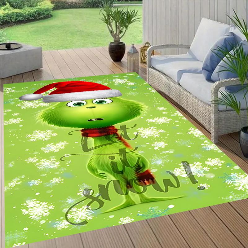 Grinch Christmas Style Crystal Velvet Rug, Soft Anti‑Slip Crystal Velvet Carpet for Living Room Bedroom Home Decor