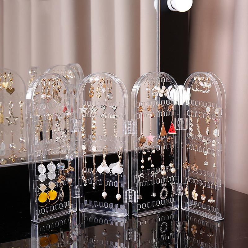 Folding Earrings Studs Display Rack Necklace Jewelry Shelf Stand Holder Panels Screen Organizer Storage Box