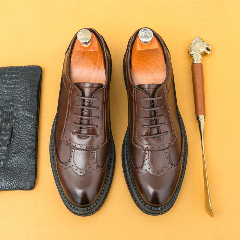 Fashion Men Business Formal Leather Shoes Black Brown American Casual Comfortable Elegant Fashionable Retro Leather Shoes Banquet Shoes