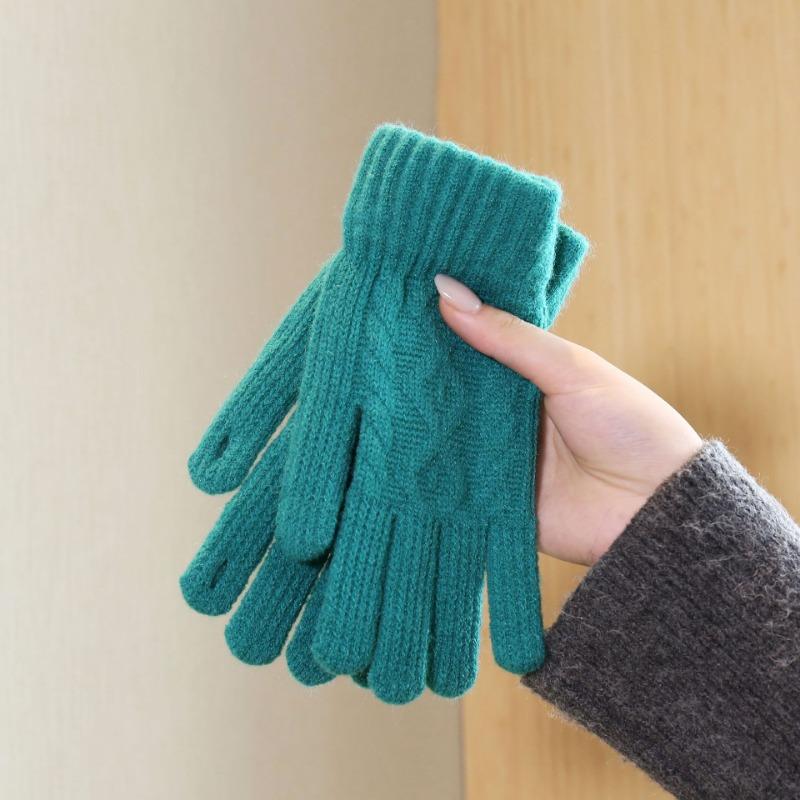 Warm and Cold-proof Knitted Wool Gloves, Solid Color Finger-leaking Wool Gloves, Thickened and Piled Cycling Gloves