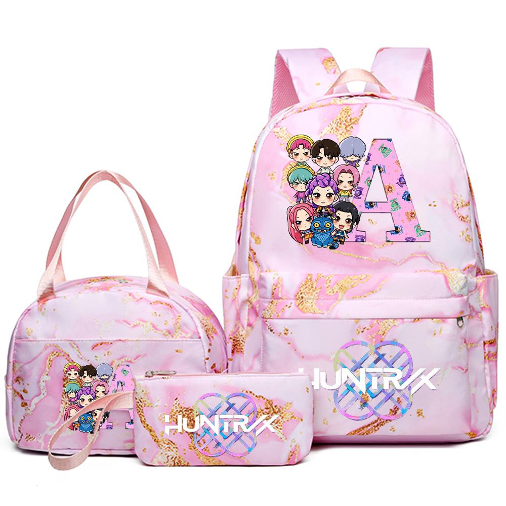 3Pcs/set 26 English Letter Kpop Printed Backpack Handbag Pencil Case for Teenager Student Girl Boy Bookbag Schoolbag Women Large Capacity Travel Bag