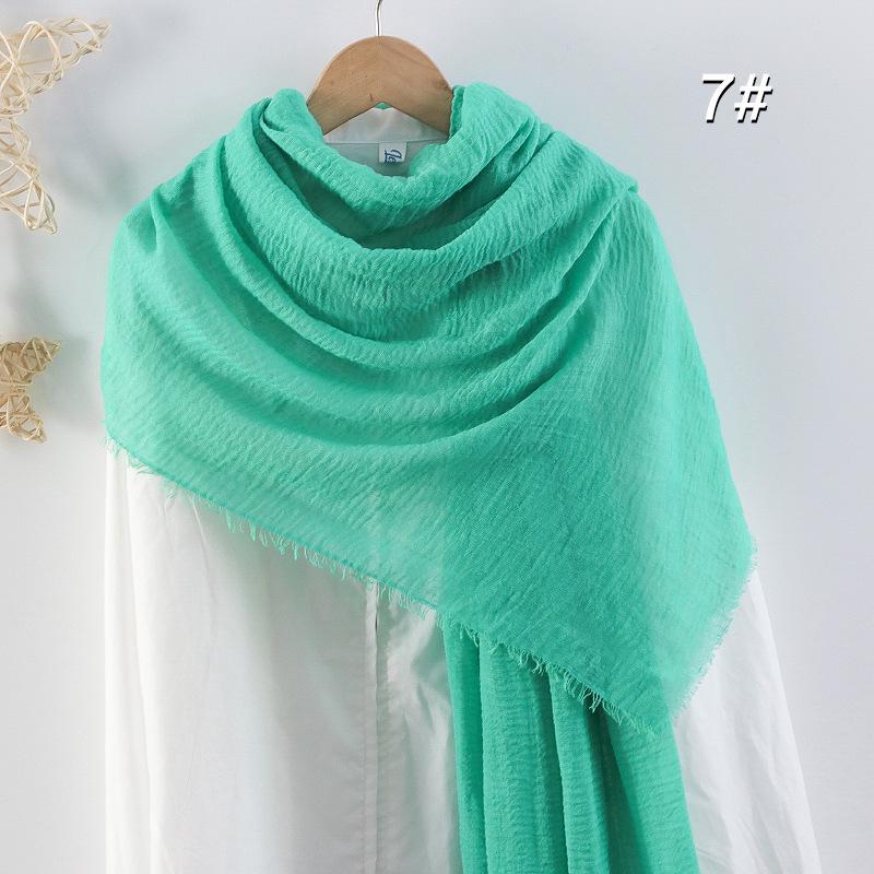Women's Cotton Linen Silk Scarf - All-Season, Solid Color, Versatile Head and Sunshade Wrap