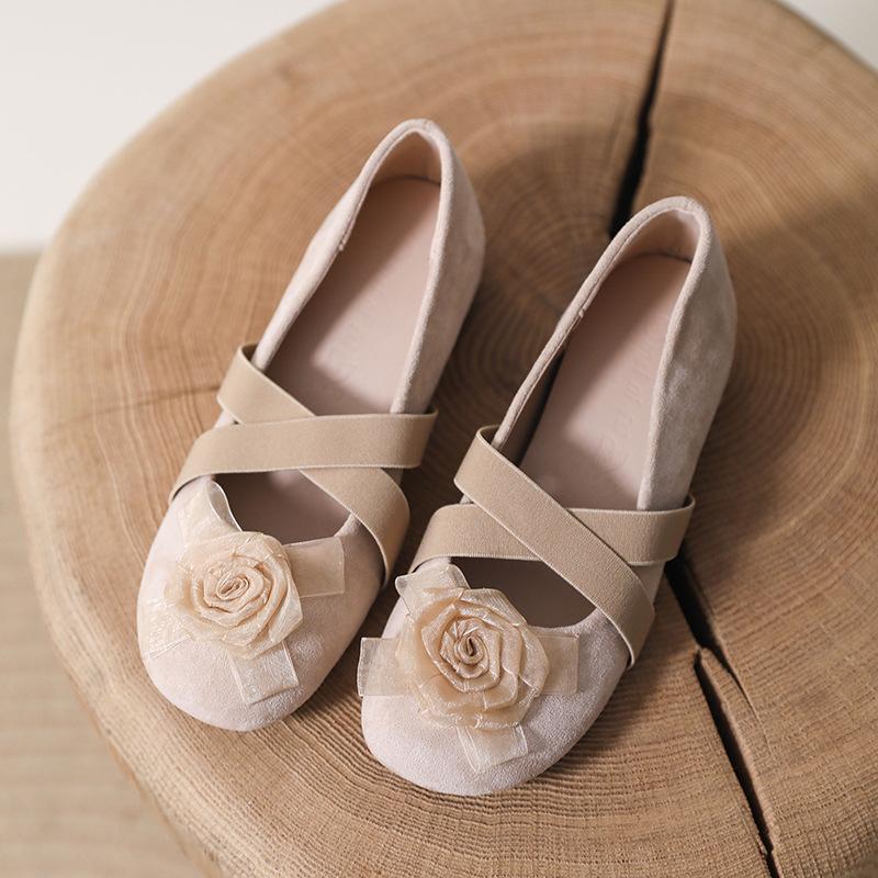 Flat Bottom Increases Height In Summer and Crosses the New Ballet Women's Single Shoes Mary Jane Shoes Camellia Shallow Mouth