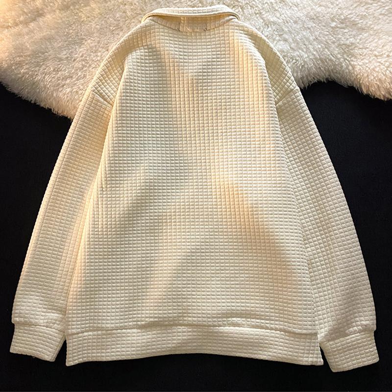 Hanorac de damă Waffle Fashion Tricou polo largi Top cu rever Pulover brodat casual