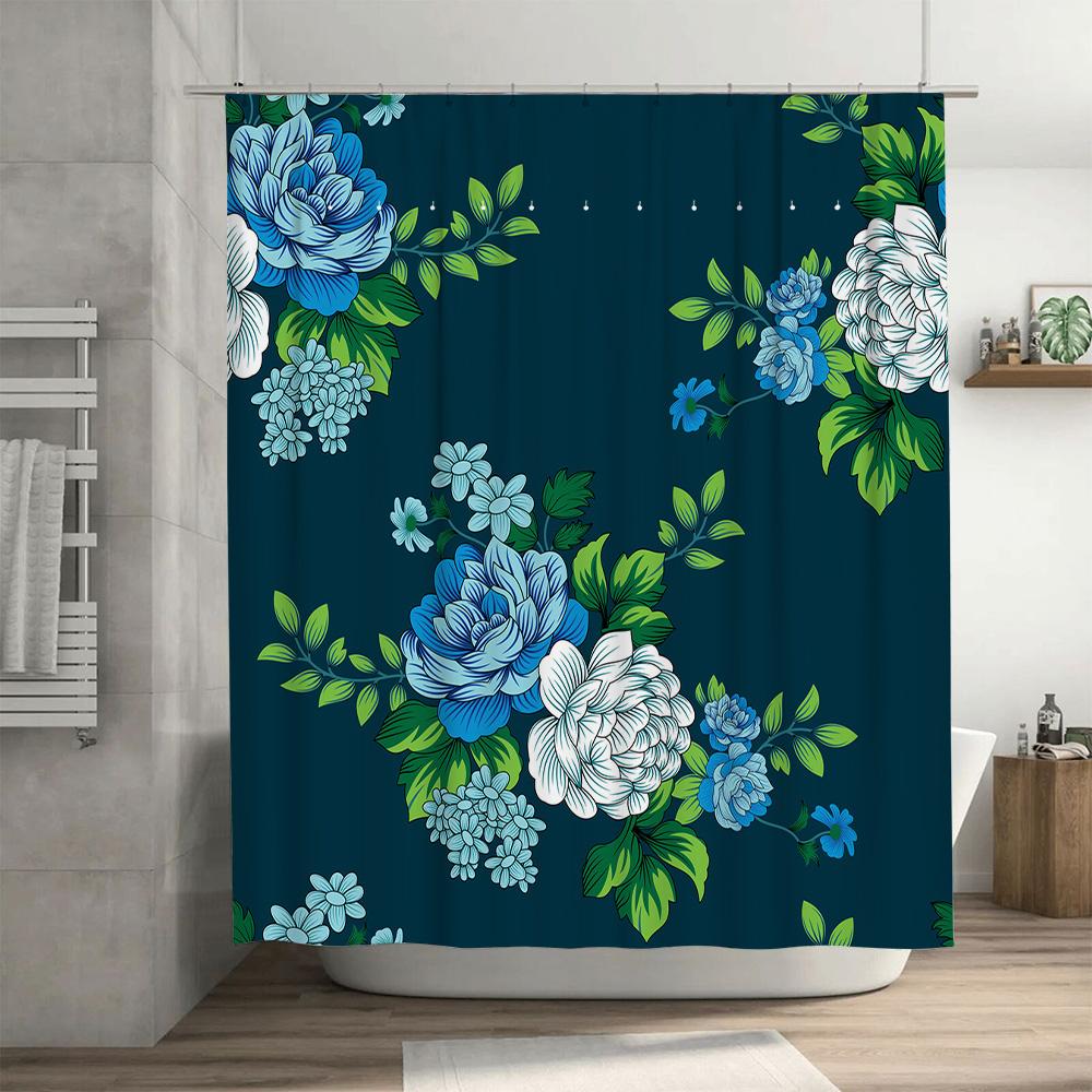 Modern Blue Green Shower Curtain Bathroom Decor Floral Print Waterproof Fabric Bath Room Decoration Custom Size Available -