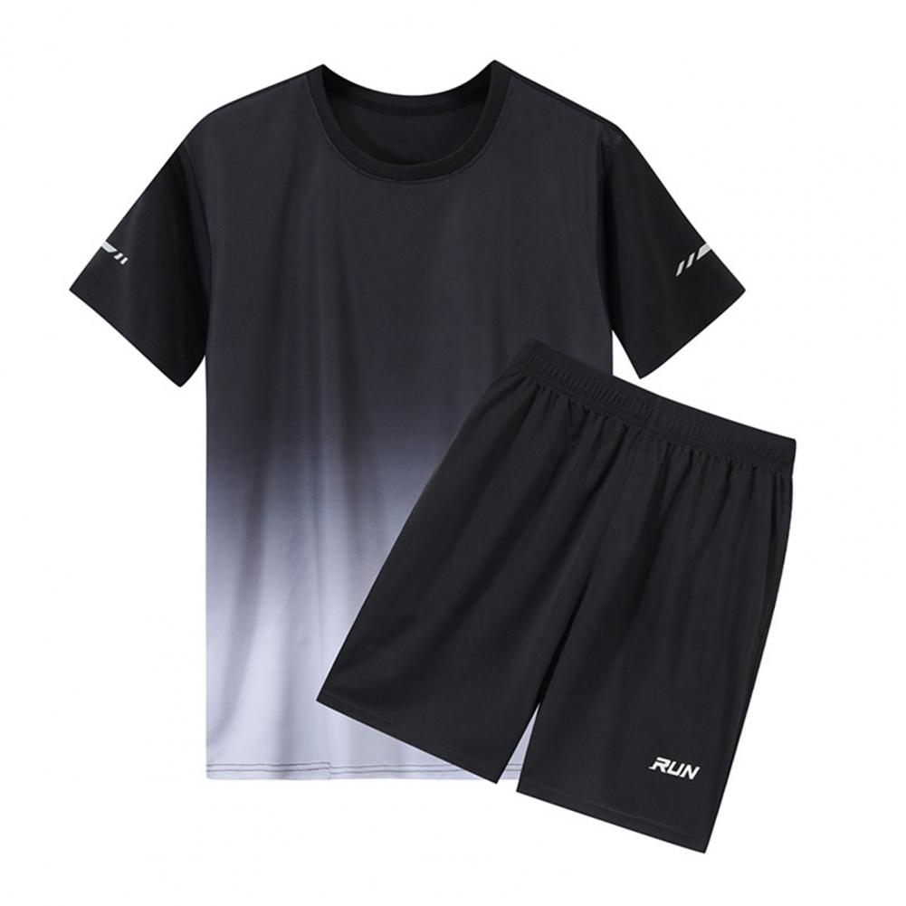 2Pcs/Collection Men Everyday Sport Outfit O-Neck Short Sleeve Tops Elastic Waistband Wide Leg Pockets Everyday Shorts Collection Ice Silk Quick-Dry