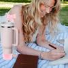 Bow Straw Cover for Stanley Cup Silicone Topper Pink Butterfly Chain Silicone Boot Pink Cup Accessories Set for 30/40 OZ Tumbler