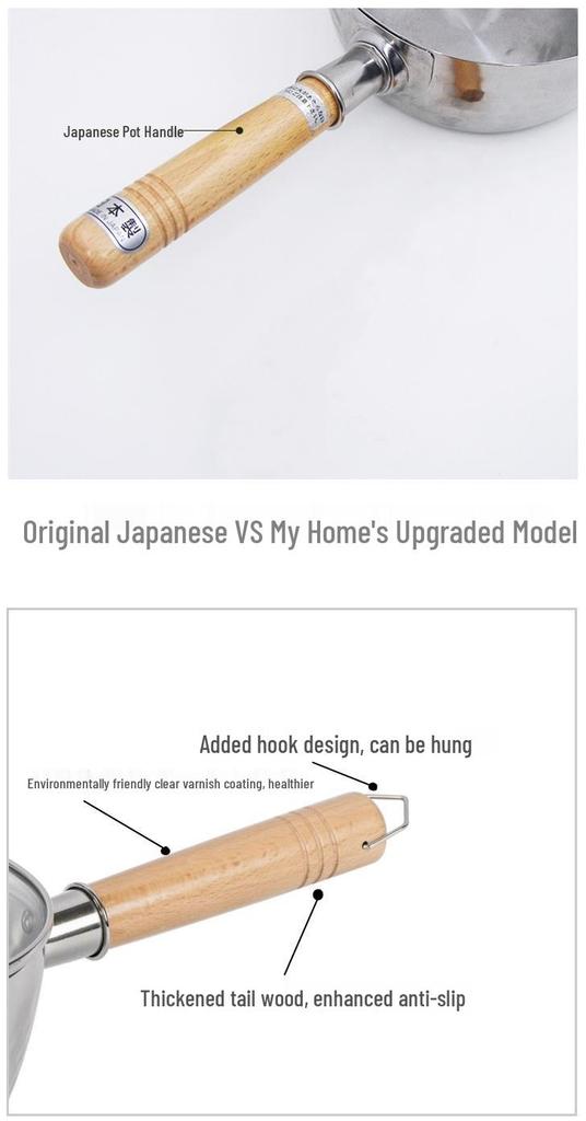 Yoshikawa Yukihira Pot Beech Wood Replacement Handle - Japanese Style Universal Milk Pot Accessory