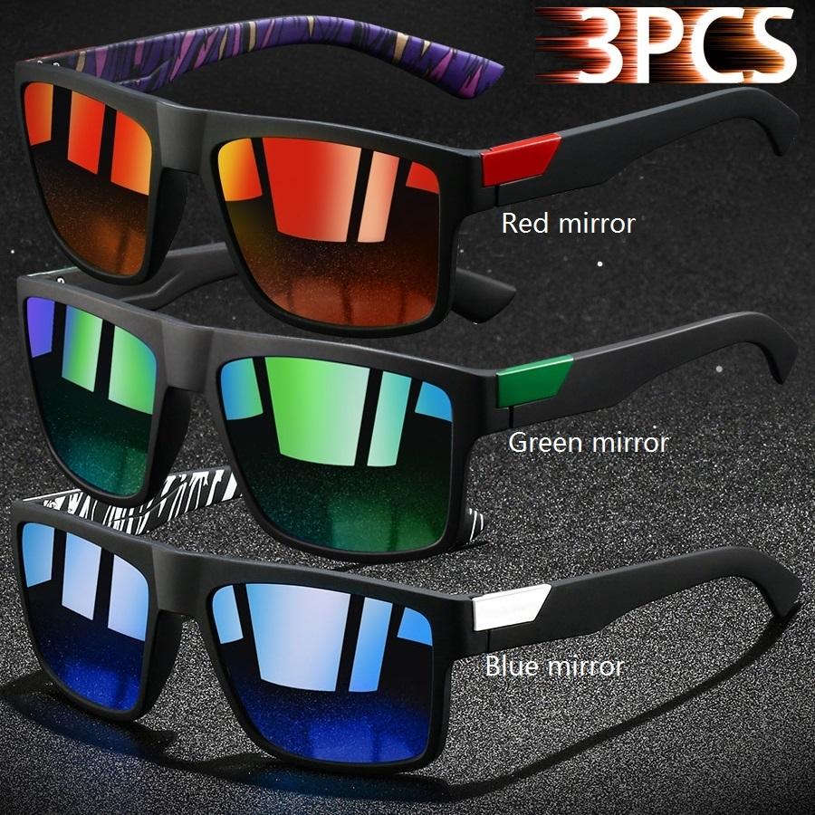 3 PCS Fashion Vintage Square Sunglasses Men Fishing Driving Man Luxury Brand Designer Sun Glasses Anti-Glare Retro Eyewear UV400