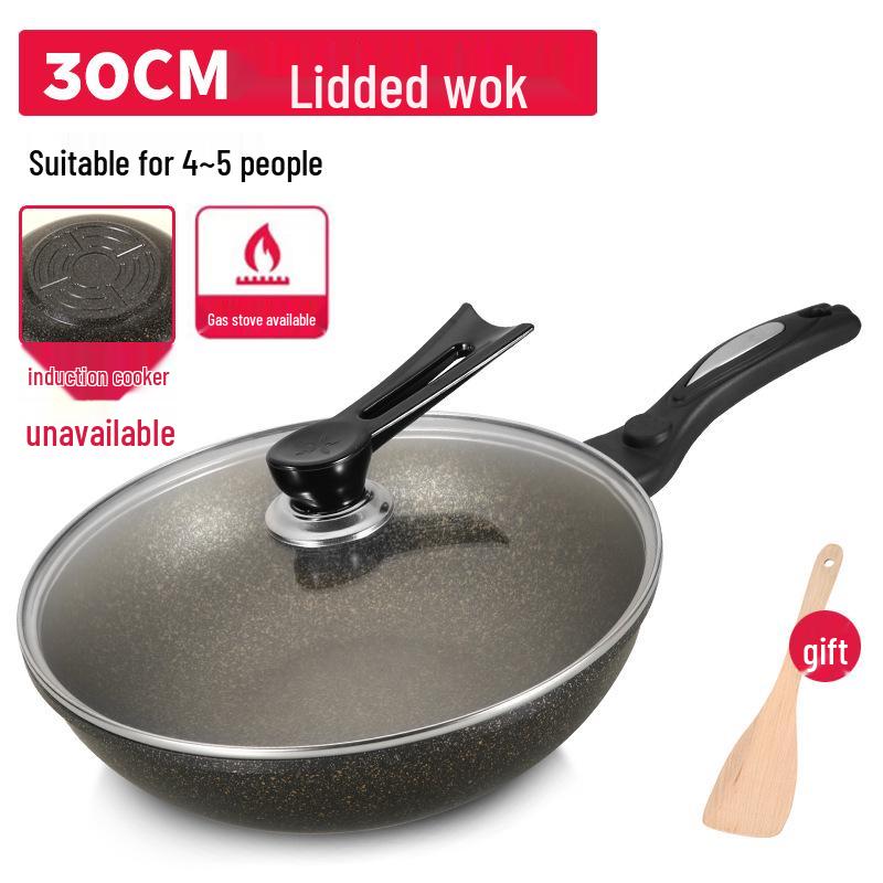 Premium Maifan Stone Non-Stick Wok, Low-Smoke, Flat-Bottom, Universal for Gas & Induction Cooktops, 32CM Stir-Fry Pan.