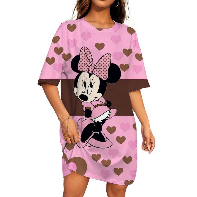 

Disney Mickey Mouse print Women Dress Elegant Sweet Casual Short Sleeve Loose A-Line Dress Summer Beach Dress Female Sundress M