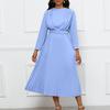 Women's eBay New Temperament Elegant Pleated Commuter OL Solid Color Large Size Dress