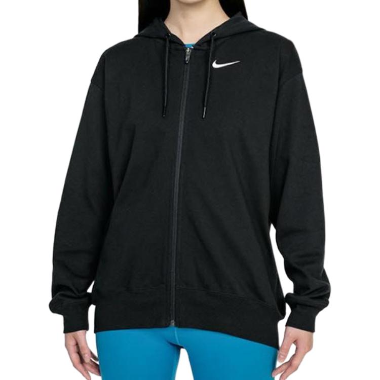 Nike Logo Print Effen Rits Hoodie Jas Dames Buitenkleding Zwart DM6416-010