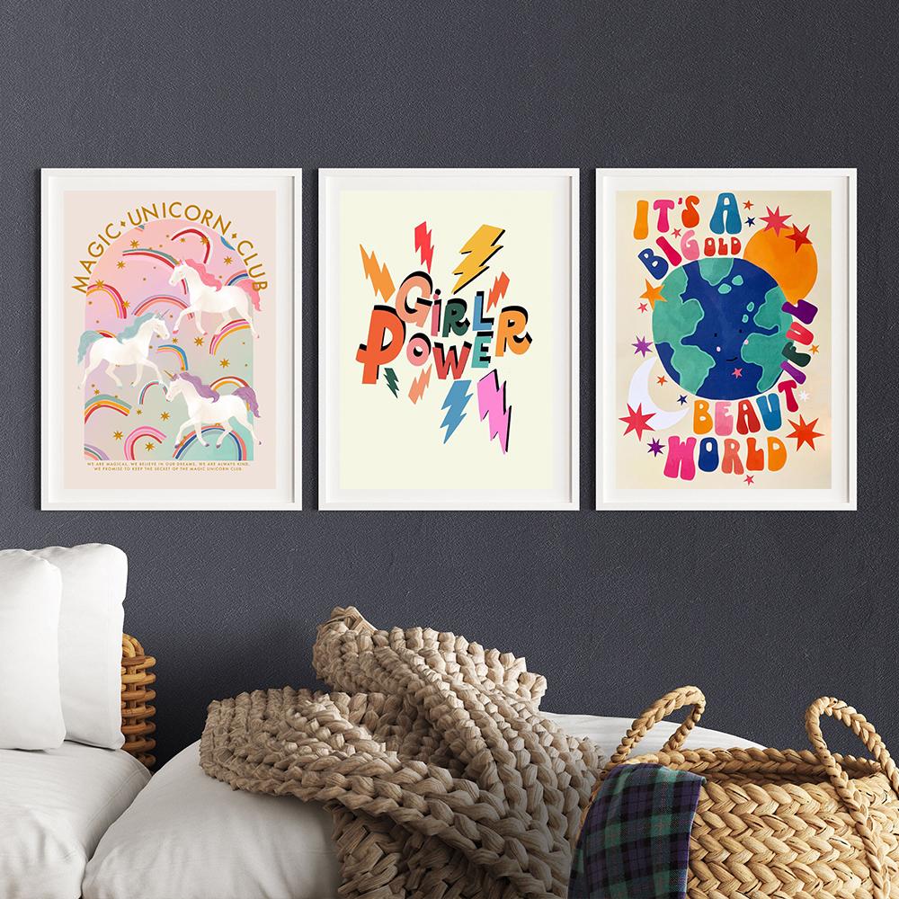 Flower Floral Mermaid Canvas Posters Nursery Wall Art Print Have a Happy Day Girl Power Quotes Painting for Kids Room Home Decor