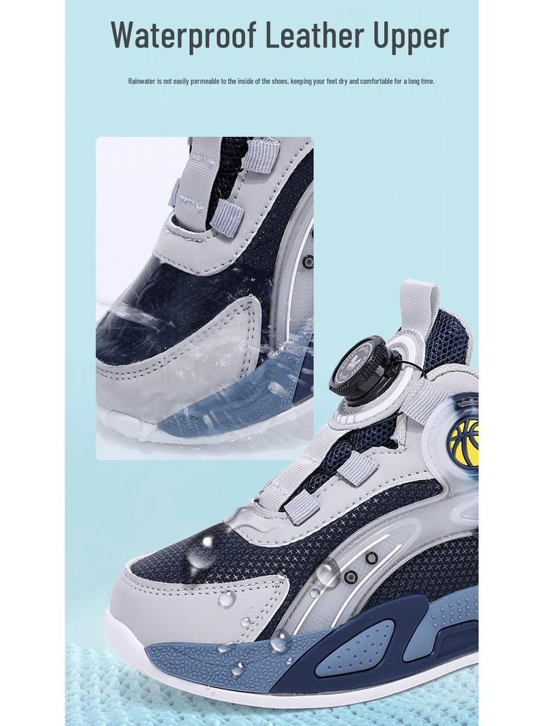 Boys' Winter 2025 Two-Layer Cotton Sports Shoes, Plus Velvet, Lightweight, Non-Slip, Waterproof, for Middle and Big Kids, Running and Basketball