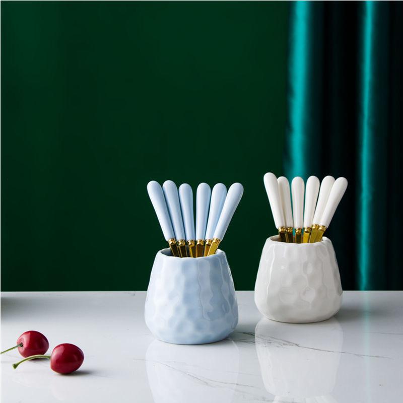 6pcs Fork and Storage Can Set Simple Nordic Style Fruit Fork Dessert Fork Tableware Practical Kitchenware