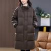 Women's PU Leather Plus Size Mid-Aged Winter Down Jacket 2024 - White Duck Down Thick Long Coat