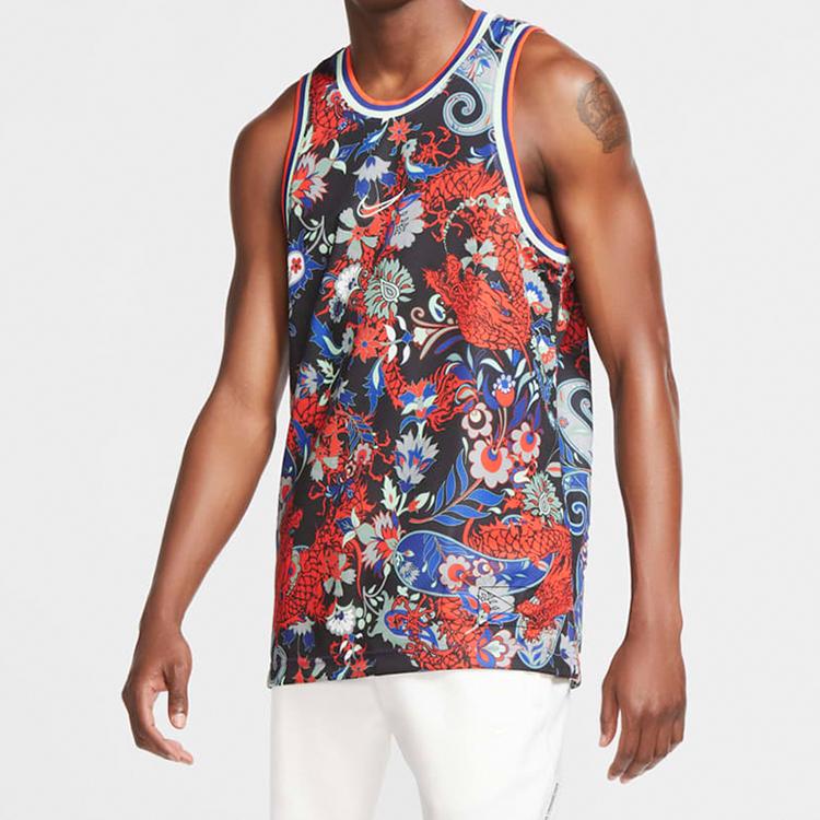 Nike Dragon Totem Print Embroidered Logo Fitted Basketball Vest Men Tops Multicolor CK6302-457