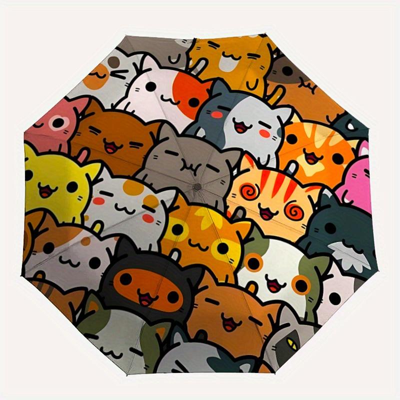 

1pc Kitty Cats Automatic Open/close Folding Compact Umbrella, 8-Rib Sturdy Canopy, Lightweight Portable, Commuting Use, Gift, Outdoor Umbrella, Travel