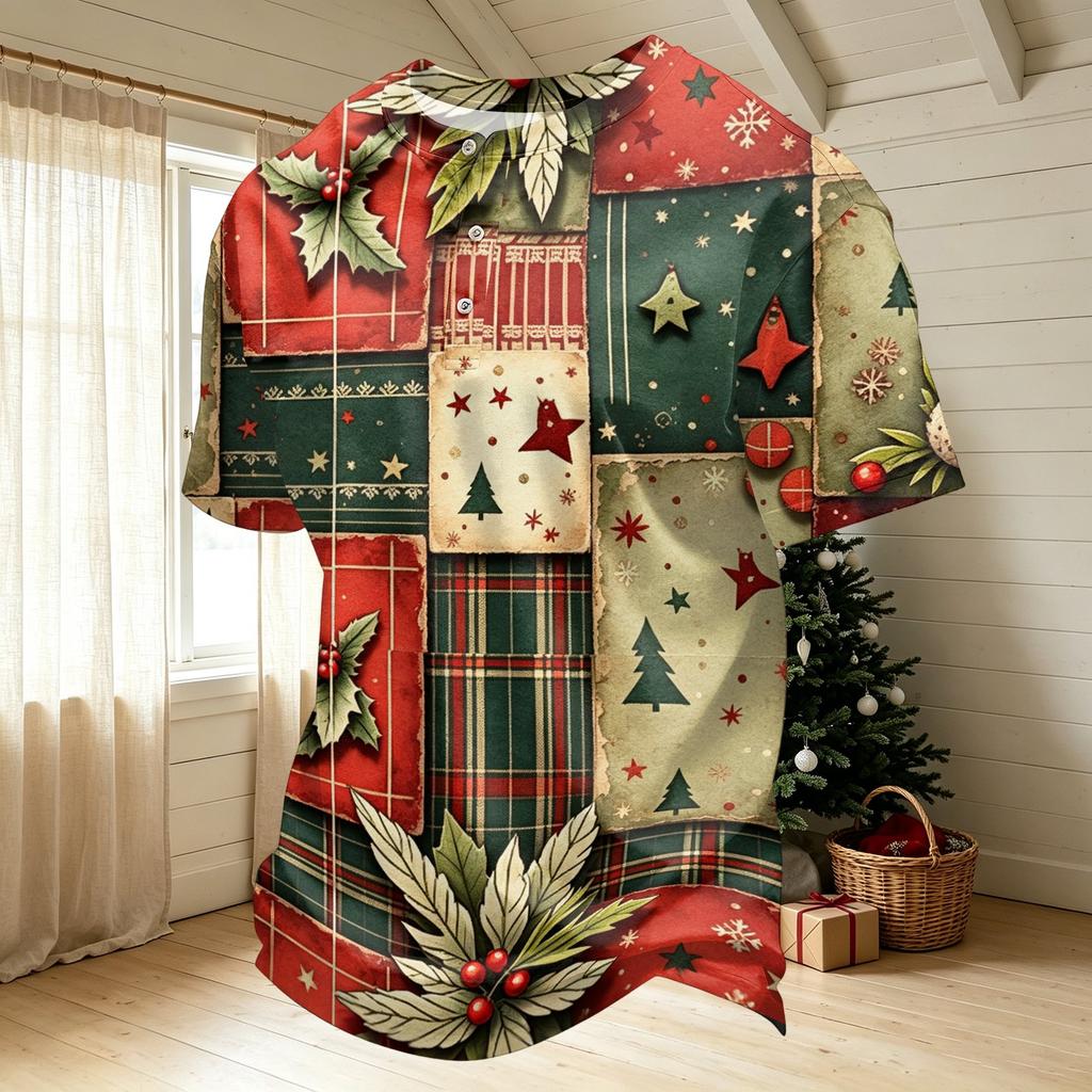 Men's Quick-Dry Round Neck Short Sleeve T-Shirt with Christmas Print for Holiday Party