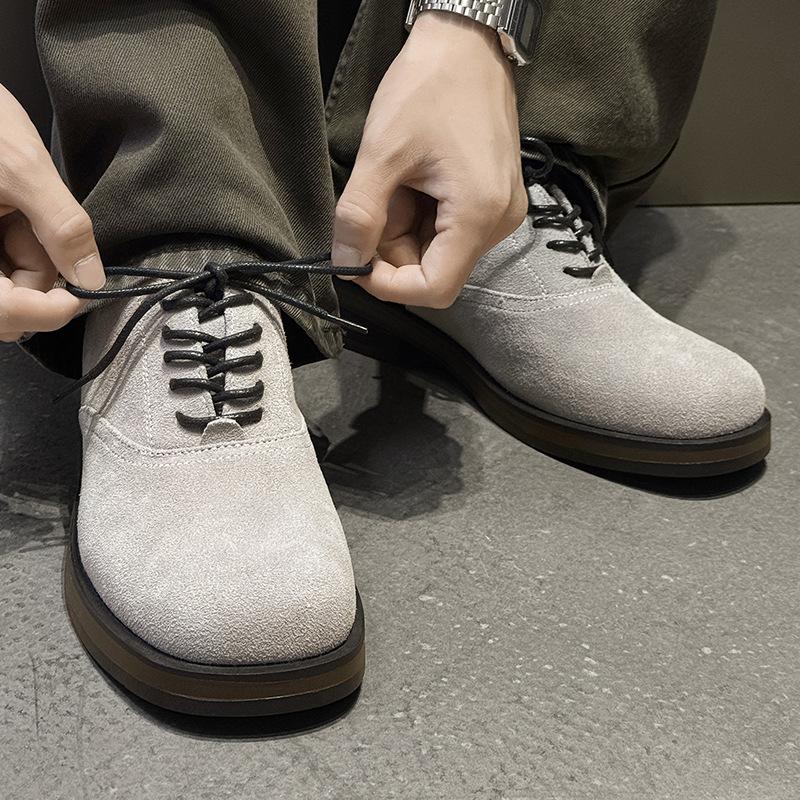 Men's Autumn Derby Shoes Round Toe Platform Sole Comfortable Breathable British Style Casual Workwear Non-Slip Leather Shoes