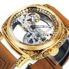Forsining Royal Golden Bridge Skeleton Automatic Mechanical Watch for Men Luminous Hands Retro Engraved Luxury Mens Watches