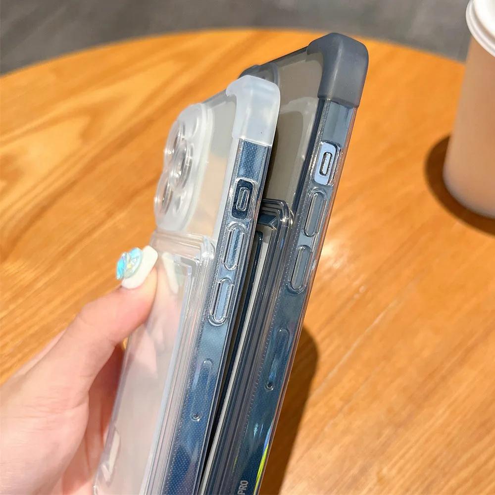 Four Corner Anti Falling Card Slot Bag Transparent Phone Case For iPhone 13 12 11 14ProMax 15ProMax 15 Plus Soft Silicone Cover