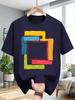 Unisexs Casual Shortsleeved Tshirt Featuring A Handpainted Colorful Square Pattern And A Summerready Crew Neck Casual Style