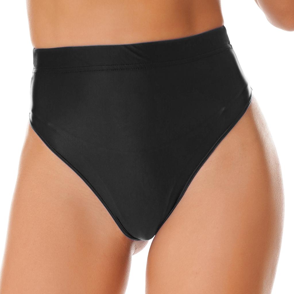 Womens Shiny High Waist Briefs Swimsuit Bottom Beachwear Underwear