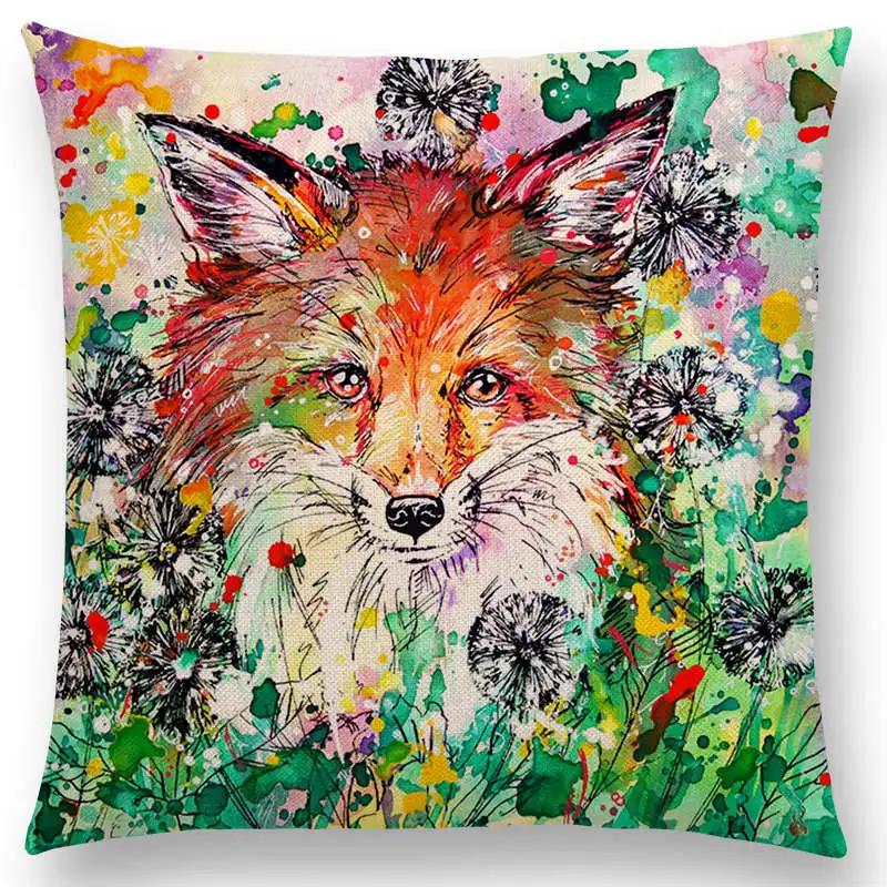 Oil Painting Animals ELK Cushion Cover Deer Lion Dogs Fox Bird Horse Sofa Throw Pillow Case