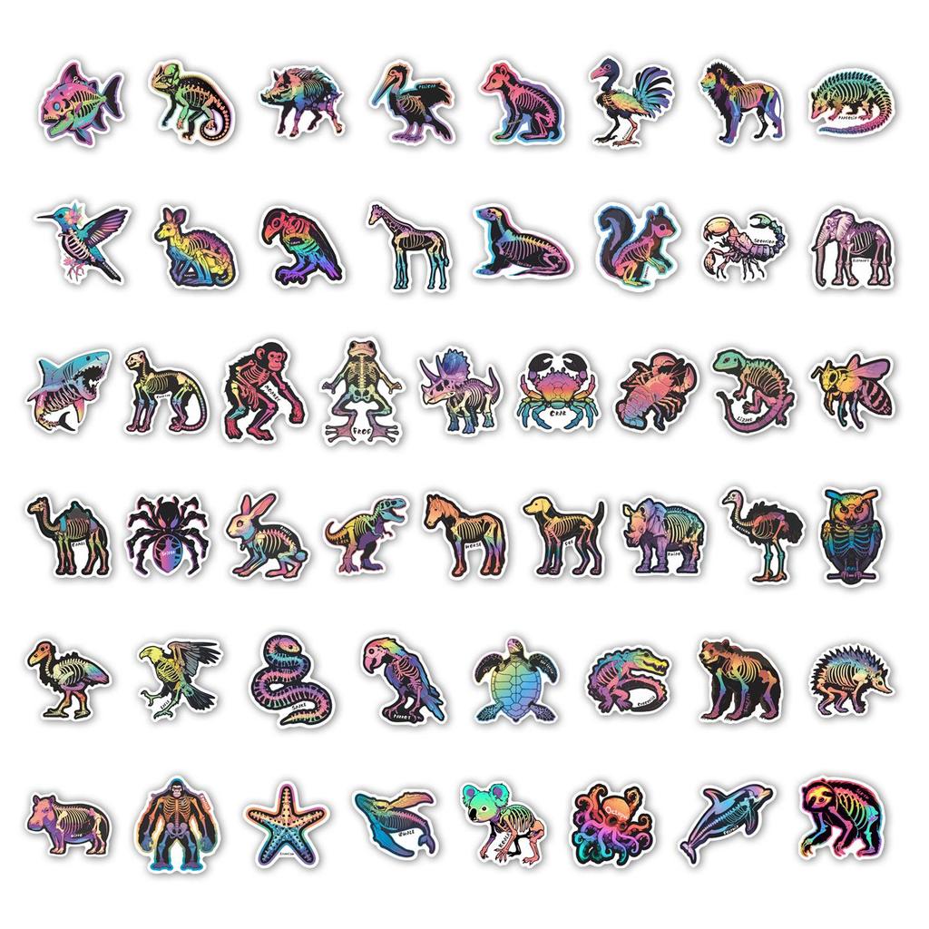 50 Colorful Animal Skeleton Waterproof Stickers for Kids - Perfect for Journaling, DIY, Water Bottles & Computers