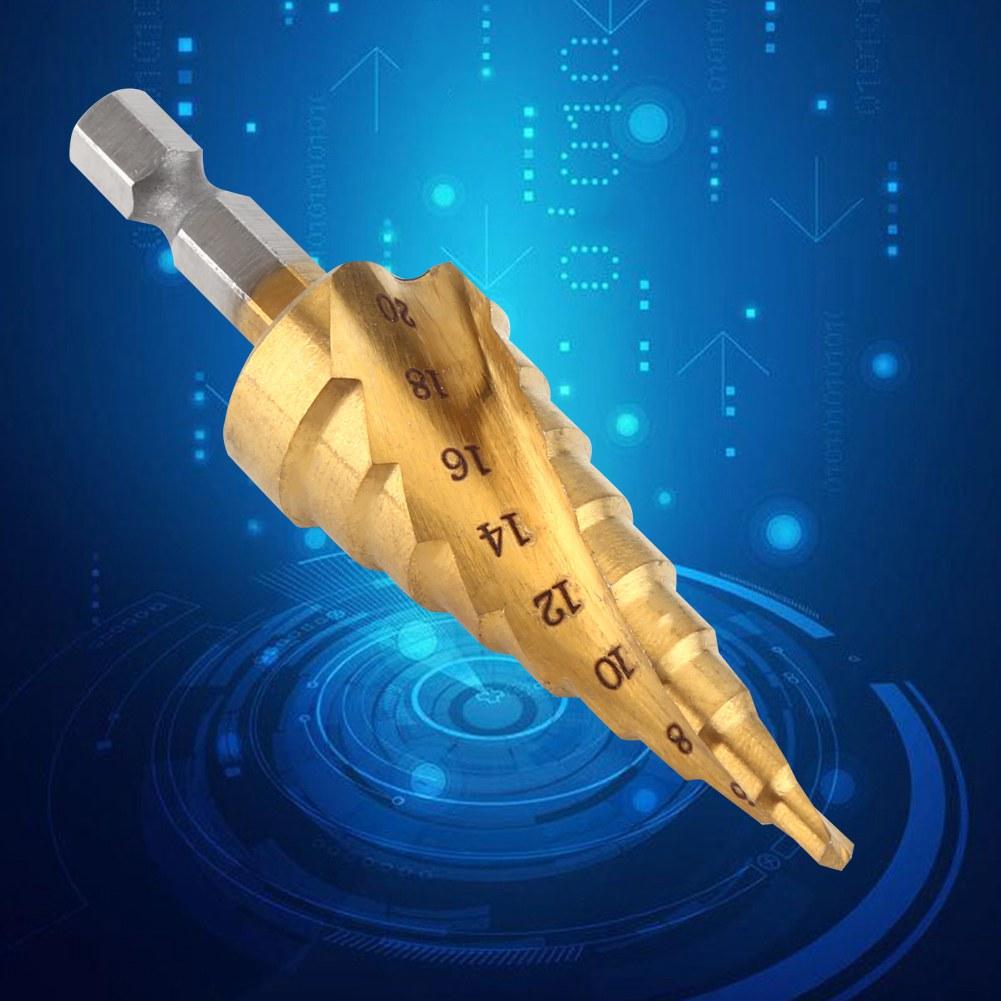 1ks Vrták stupňovitý z rychlořezné oceli s titanovým povlakem spirálová drážka šestihranná stopka elektrické nářadí 420mm