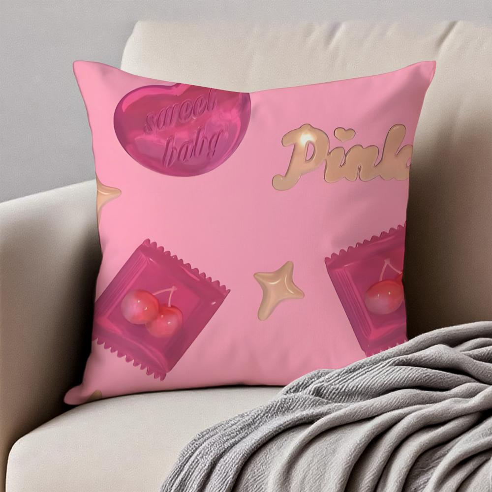 Sweet pink candy Cushion Cover Pillowcase Antidustmite Invisible Zipper Short Plush Sofa Cushion