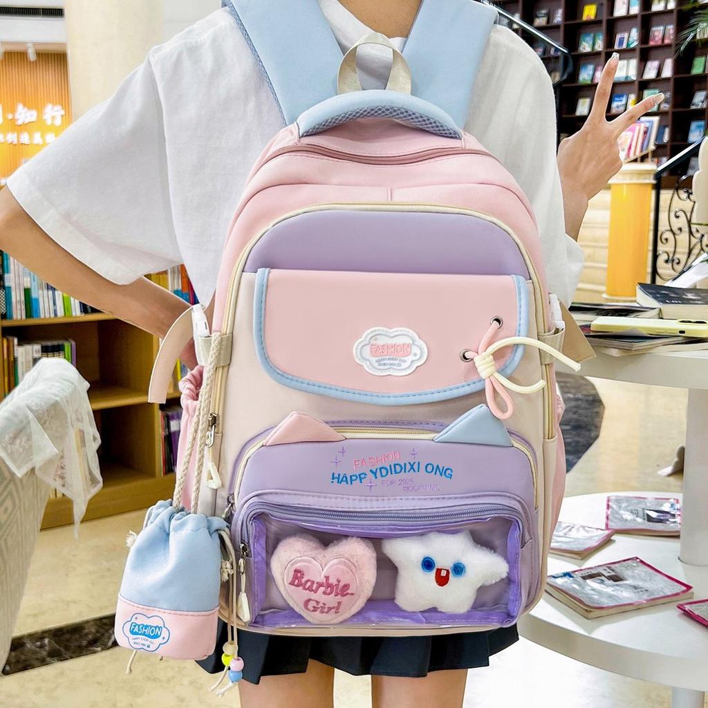 Cute Star Cat Junior High School Student Backpack Female High School Student Large Capacity Student Backpack Female Advanced Pain Bag