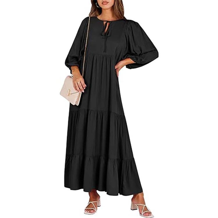 2023 Autumn New Independent Station Hot-selling Geometric Printing Bubble Sleeve Dress Street Fried Street Large Size Women's Clothing
