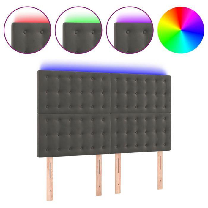 VidaXL Tête de Lit à LED Meuble de Chambre à Coucher Accessoire de Lit Double Tête de Cadre de Lit Intérieur Gris Foncé 3122907