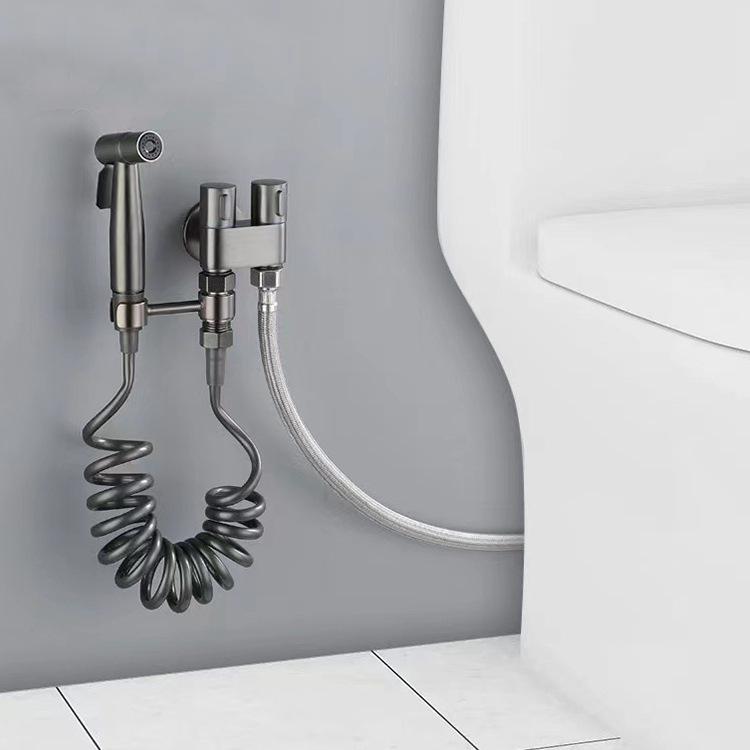 Bathroom Toilet Flush Spray Gun Faucet Women's Washing Device One in Two Out High Pressure Flusher Water Gun Bathroom Facilities