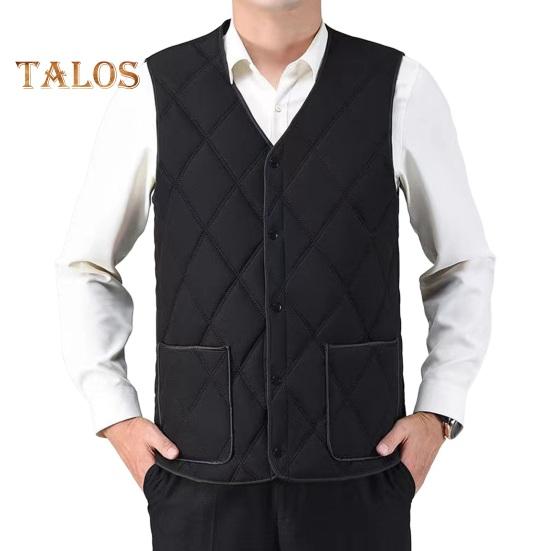 Men Waistcoat V-Neck Sleeveless Solid Color Single Breasted Vest Coat with Pockets Thickened Plush Lining Quilted Bottoming Vest Jacket