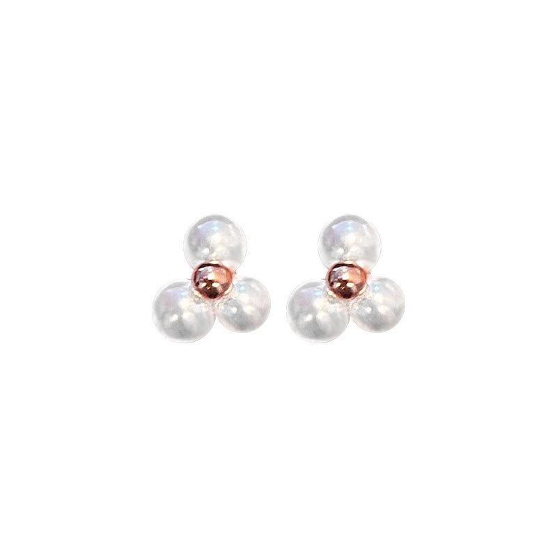 Three Pearl Earrings Small Mini Earrings French Retro Pearl Earrings Elegant and Fashionable