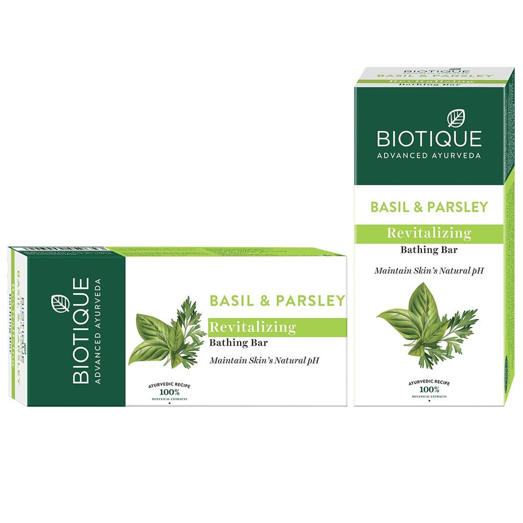 Biotique Basil Parsley Ayurvedic Soap Bar 150g | pH Balanced Skin Revitalization | 100% Botanical Extracts | All Skin Types