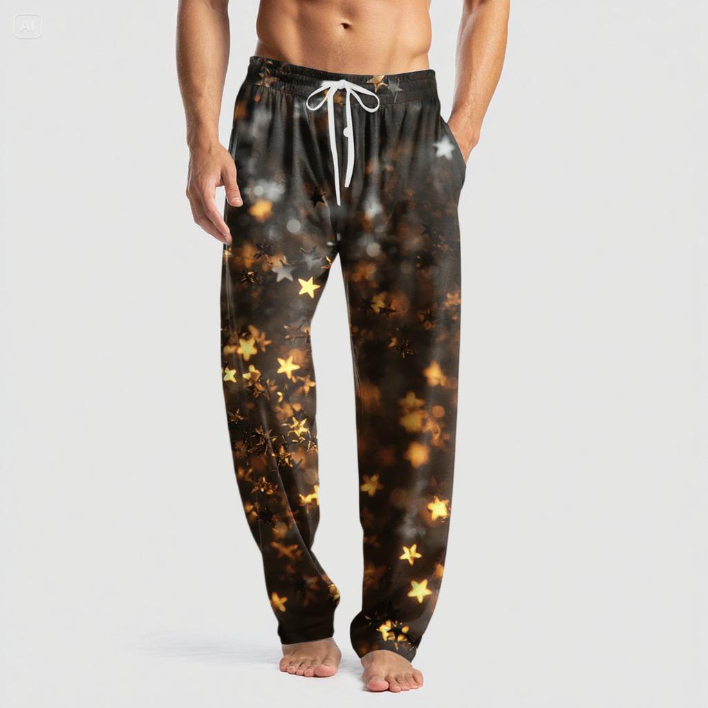 Men's Knitted Fashion Print Pocket Casual Pants Pajama Pants