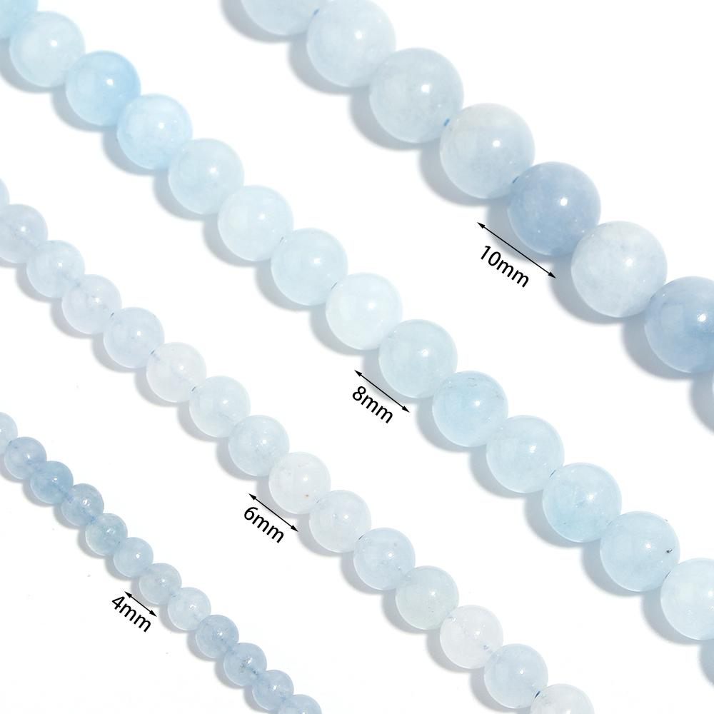 1 Strand Natural Stone Aquamarine Beads 4/6/8/10mm Light Blue Round Gem Beads for DIY Necklace Bracelet Beaded Making Findings