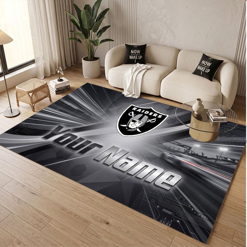 Custom Rug Las Vegas Raiders Pattern Print Name Text Soft Non‑Slip Floor Carpet for Home Indoor Decoration