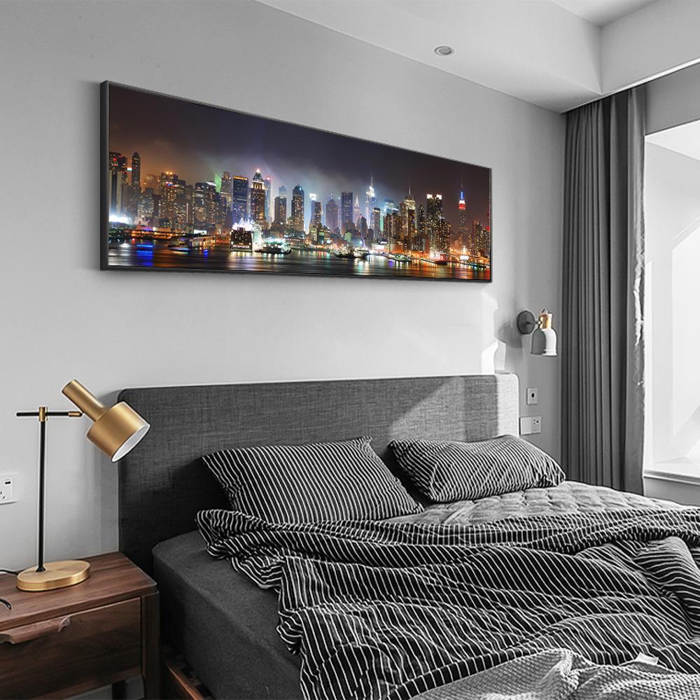 Night Landscape Of New York City Wall Art Canvas Paintings Skyline Of Manhattan Wall Decor Pictures Posters And Prints For Bed Room Decor