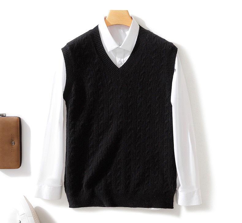 Men's Wool V-neck Sleeveless Cashmere Knit Vest - Business Formal, Loose Fit, Autumn/Winter Style